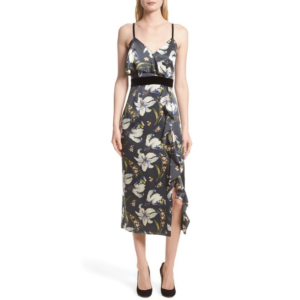Cinq a Sept Leena Floral Silk Ruffle Dress size 6